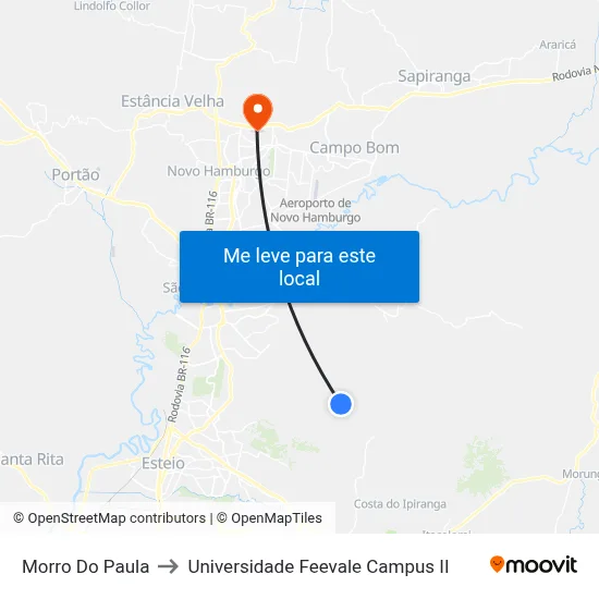 Morro Do Paula to Universidade Feevale Campus II map