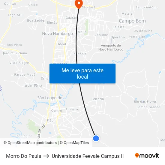 Morro Do Paula to Universidade Feevale Campus II map