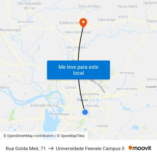 Rua Golda Meir, 71 to Universidade Feevale Campus II map