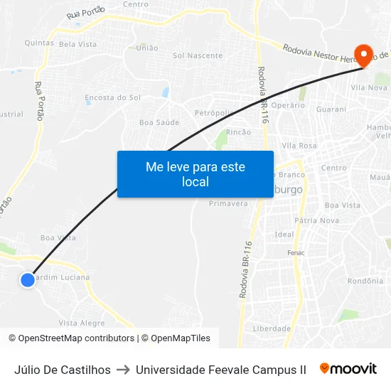 Júlio De Castilhos to Universidade Feevale Campus II map