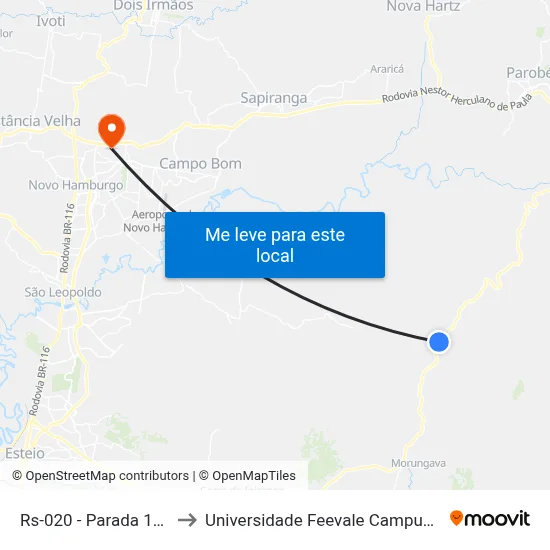 Rs-020 - Parada 108 to Universidade Feevale Campus II map