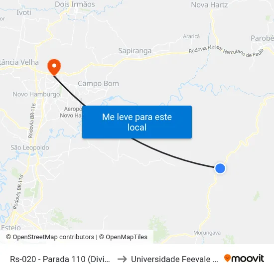 Rs-020 - Parada 110 (Divisa Taquara) to Universidade Feevale Campus II map
