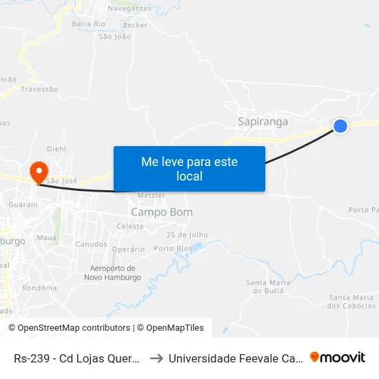 Rs-239 - Cd Lojas Quero-Quero to Universidade Feevale Campus II map