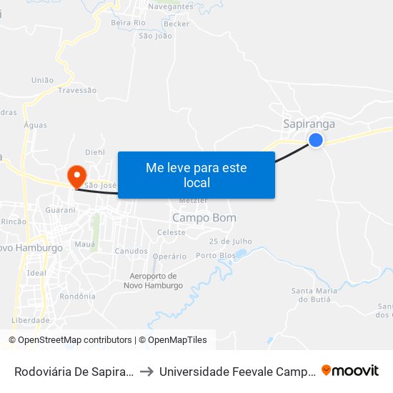 Rodoviária De Sapiranga to Universidade Feevale Campus II map