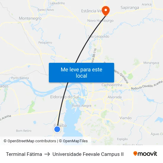 Terminal Fátima to Universidade Feevale Campus II map