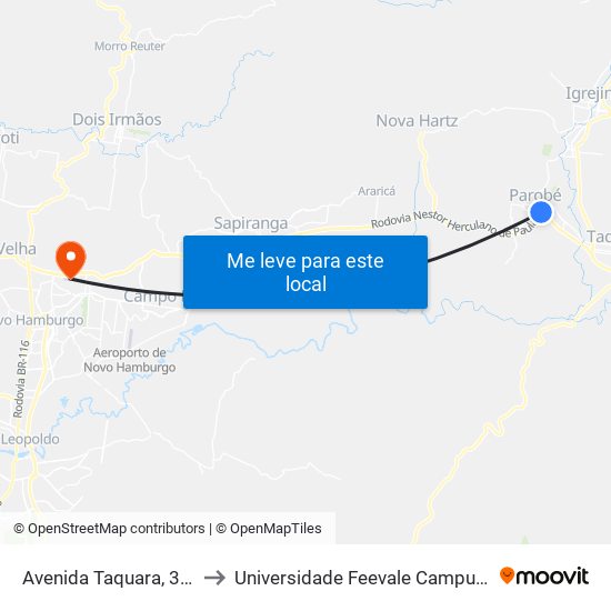 Avenida Taquara, 380 to Universidade Feevale Campus II map