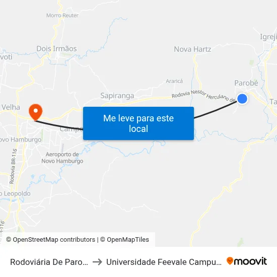 Rodoviária De Parobé to Universidade Feevale Campus II map