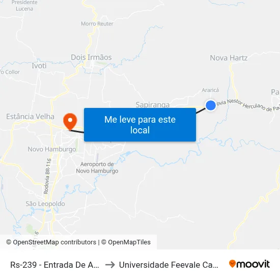 Rs-239 - Entrada De Araricá to Universidade Feevale Campus II map