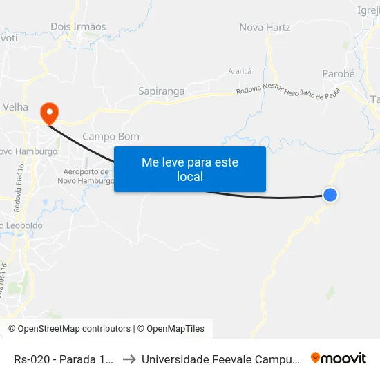 Rs-020 - Parada 126 to Universidade Feevale Campus II map
