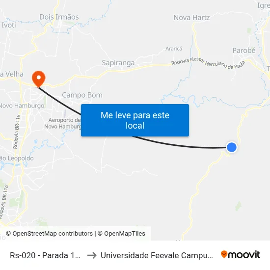 Rs-020 - Parada 123 to Universidade Feevale Campus II map