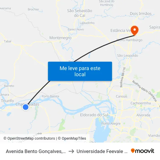 Av. Bento Gonçalves, 1474 to Universidade Feevale Campus II map