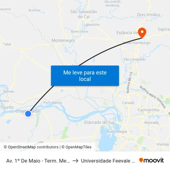 Av. 1º De Maio - Term. Metropolitano to Universidade Feevale Campus II map