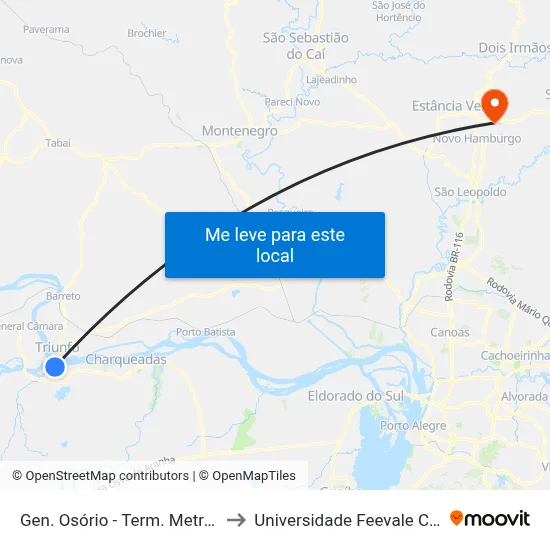 Gen. Osório - Term. Metropolitano to Universidade Feevale Campus II map