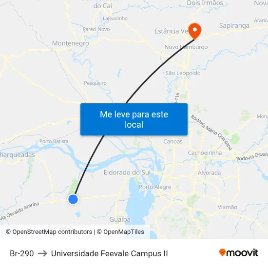 Br-290 to Universidade Feevale Campus II map