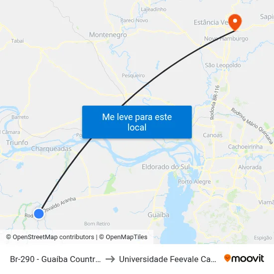 Br-290  - Guaíba Country Club to Universidade Feevale Campus II map
