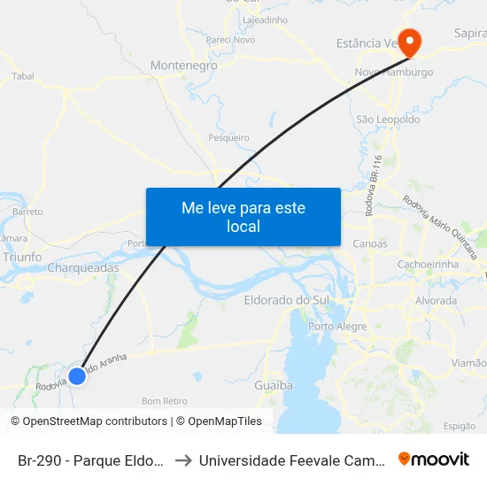 Br-290 - Parque Eldorado to Universidade Feevale Campus II map