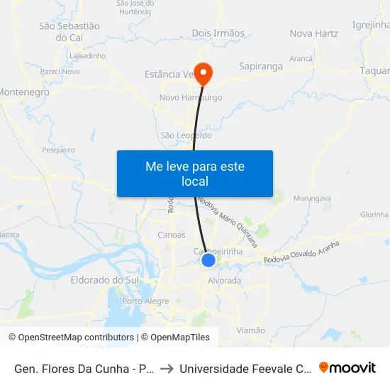 Gen. Flores Da Cunha - Parada 47 to Universidade Feevale Campus II map