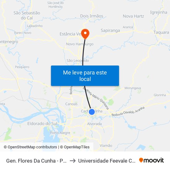 Gen. Flores Da Cunha - Parada 55 to Universidade Feevale Campus II map