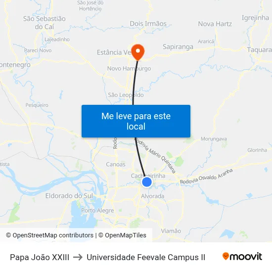 Papa João XXIII to Universidade Feevale Campus II map