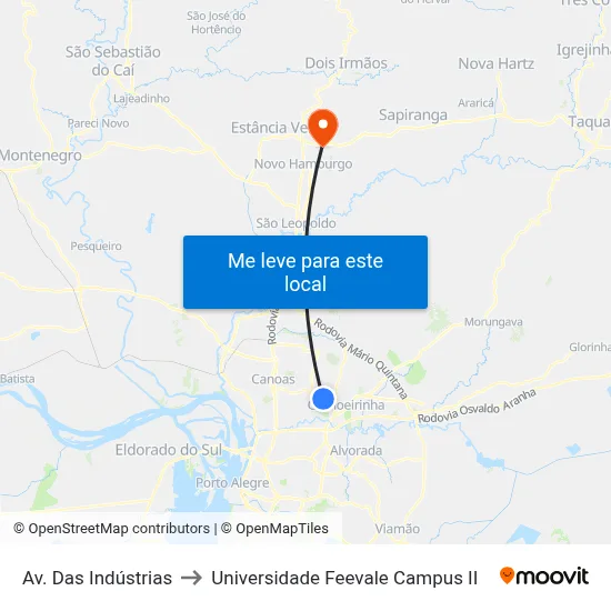 Av. Das Indústrias to Universidade Feevale Campus II map