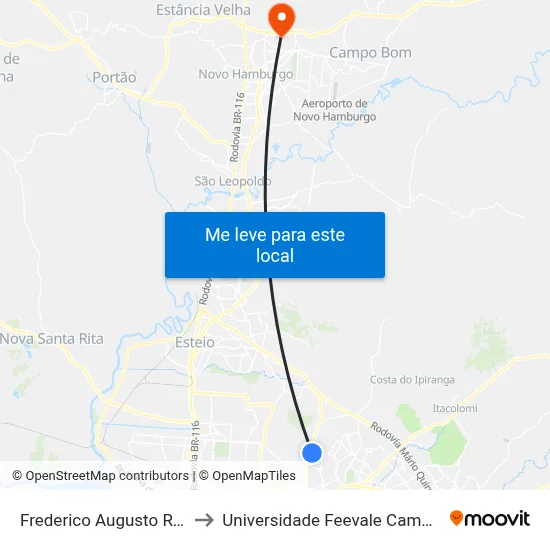 Frederico Augusto Ritter to Universidade Feevale Campus II map