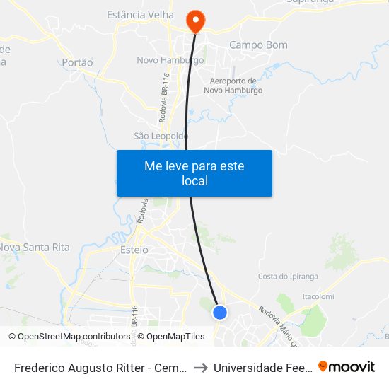 Frederico Augusto Ritter - Cemitério Memorial Da Colina to Universidade Feevale Campus II map