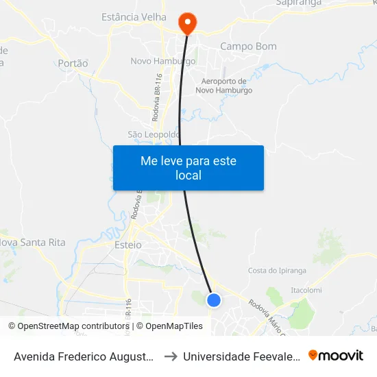 Frederico Augusto Ritter - Tunel Verde to Universidade Feevale Campus II map