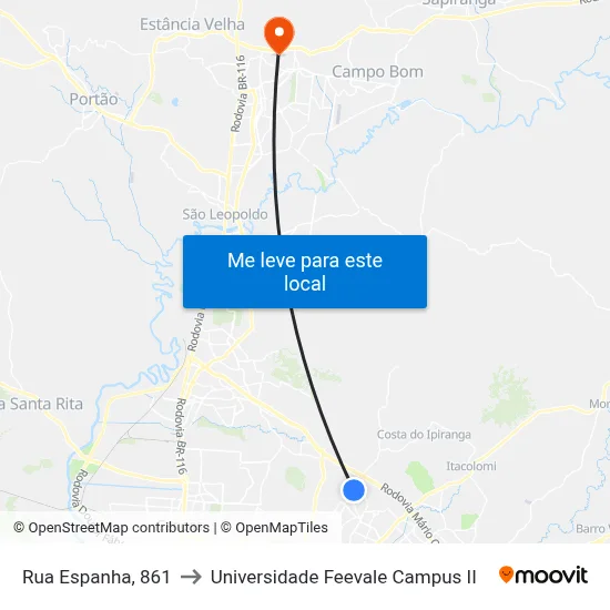 Rua Espanha, 861 to Universidade Feevale Campus II map