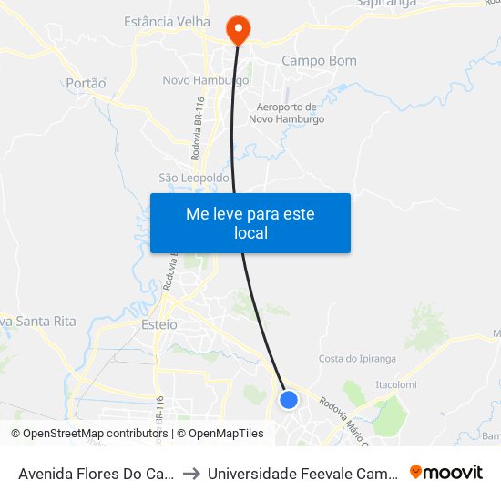 Avenida Flores Do Campo to Universidade Feevale Campus II map