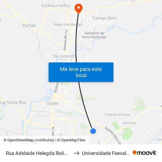 Rua Adelaide Helegda Rolim De Moura, 511 to Universidade Feevale Campus II map