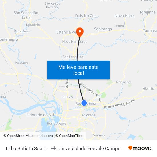 Lídio Batista Soares to Universidade Feevale Campus II map