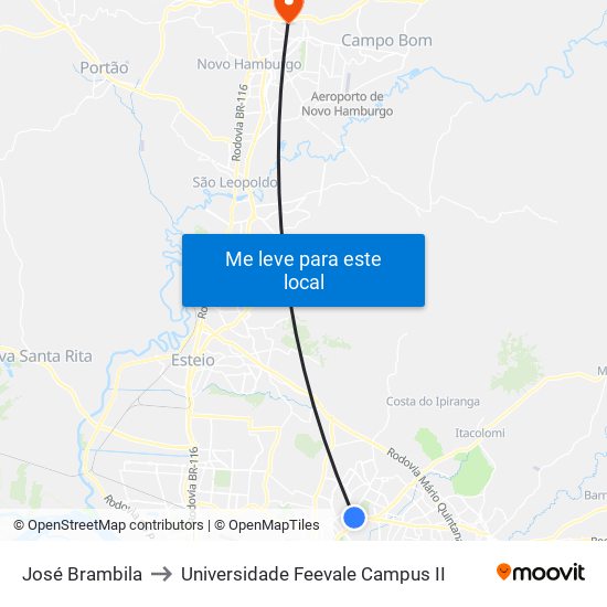 José Brambila to Universidade Feevale Campus II map