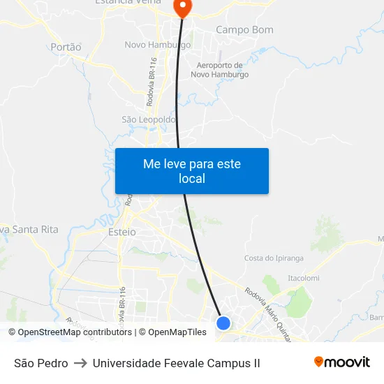 São Pedro to Universidade Feevale Campus II map