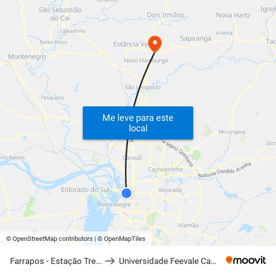 Farrapos - Estação Trensurb to Universidade Feevale Campus II map