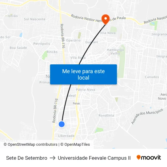 Sete De Setembro to Universidade Feevale Campus II map