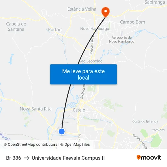 Br-386 to Universidade Feevale Campus II map
