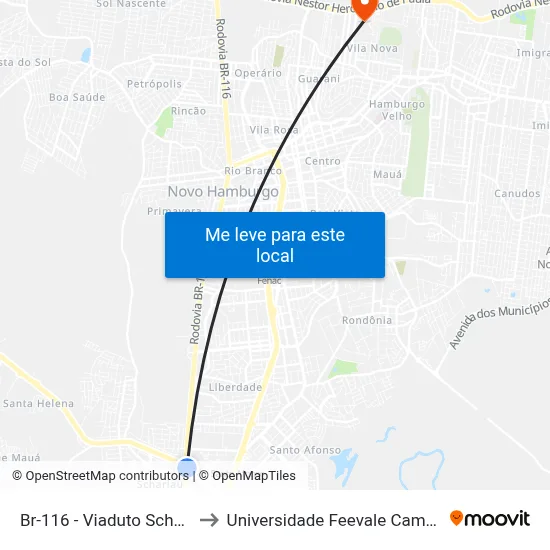Br-116 - Viaduto Scharlau to Universidade Feevale Campus II map