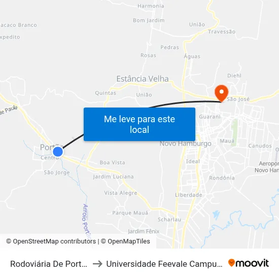 Rodoviária De Portão to Universidade Feevale Campus II map