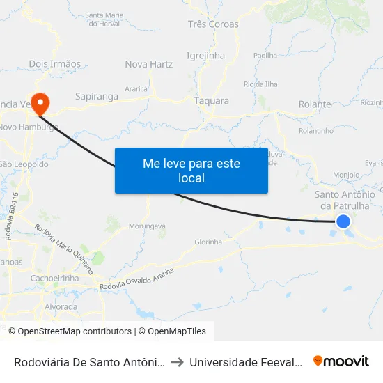 Rodoviária De Santo Antônio Da Patrulha to Universidade Feevale Campus II map