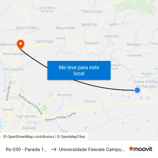 Rs-030 - Parada 172 to Universidade Feevale Campus II map