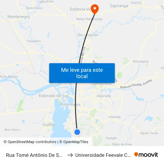 Rua Tomé Antônio De Souza, 235 to Universidade Feevale Campus II map