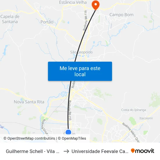 Guilherme Schell - Vila Mimosa to Universidade Feevale Campus II map