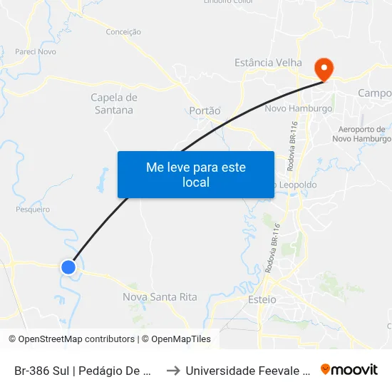 Br-386 Sul | Pedágio De Montenegro to Universidade Feevale Campus II map