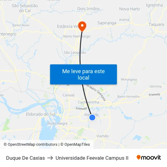 Duque De Caxias to Universidade Feevale Campus II map