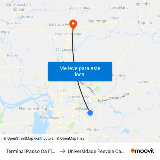 Terminal Passo Da Figueira to Universidade Feevale Campus II map