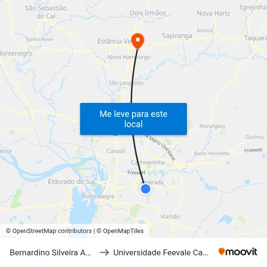 Bernardino Silveira Amorim to Universidade Feevale Campus II map