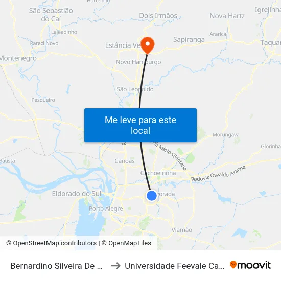 Bernardino Silveira De Amorim to Universidade Feevale Campus II map