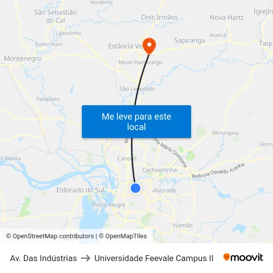 Av. Das Indústrias to Universidade Feevale Campus II map