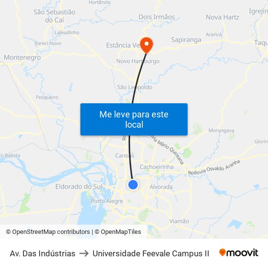 Av. Das Indústrias to Universidade Feevale Campus II map