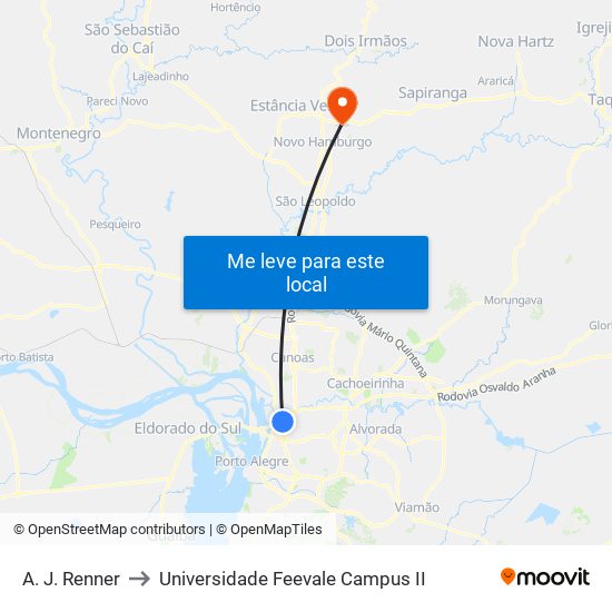 A. J. Renner to Universidade Feevale Campus II map